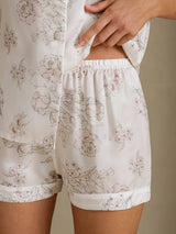 [Cream Floral] SilkSilky  Short Sleeve Notch Collar Women's Pajamas 005