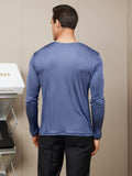 SilkSilky US Silk Knitted Long Sleeve Round Neck Men's T Shirt DarkBlue 002