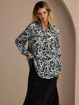 [Teal Leopard] SilkSilky Long Sleeve Lapel Collar Blouse 001