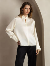 [Ivory] SilkSilky  19Momme Silk Keyhole Neck Women's Shirt 008