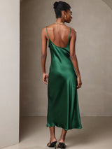 [Green] SilkSilky  Pure Silk Spaghetti Strap V Neck Dress 002
