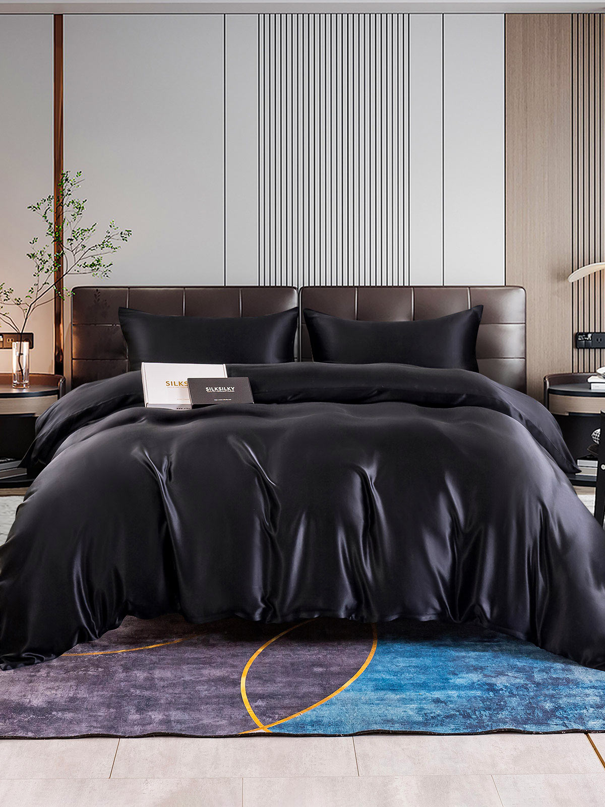 SilkSilky US 22Momme Pure Silk Bedding Set Black 001