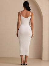 [White] SilkSilky Spaghetti Strap Square Neck Dress 002
