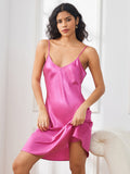 SilkSilky US Pure Silk 3/4 Sleeve Nightgown&Robe Set RoseRed 006