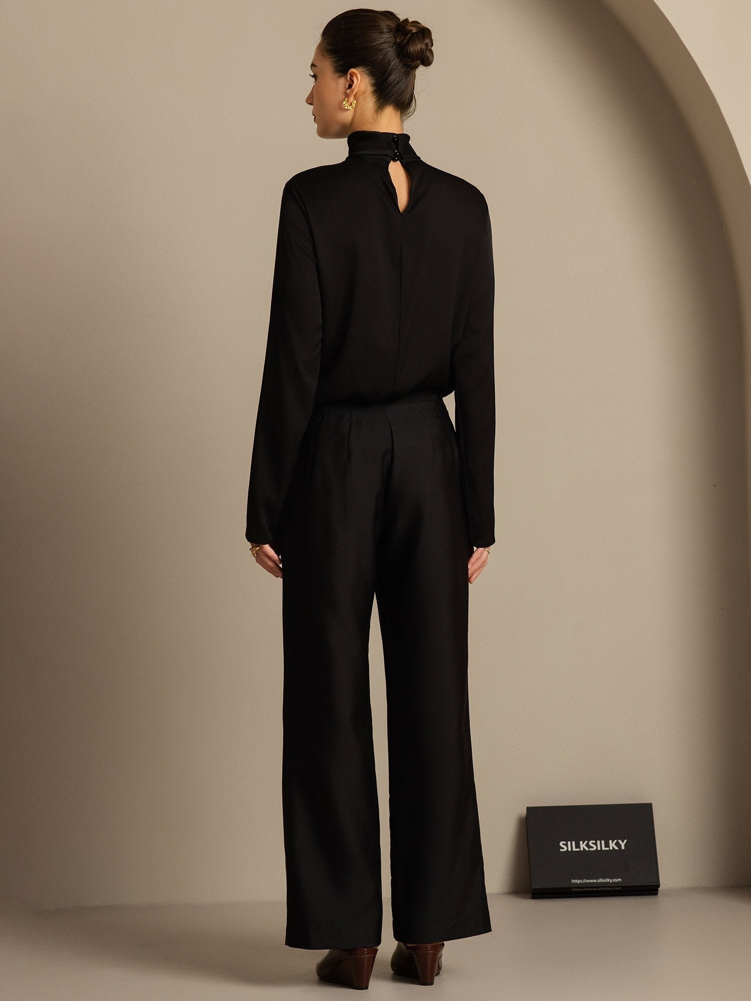 [Black] SilkSilky  32Momme Silk Womens Pants 002,