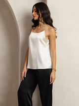 [Light Gray] SilkSilky  19Momme Stretch Silk Charmeuse Spaghetti Strap Scoop Neck Camisole Top 005