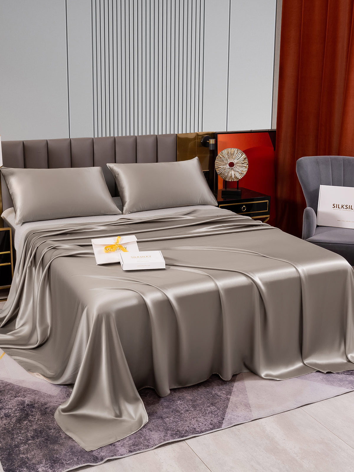 SilkSilky US 22Momme Pure Silk Bedding Set Gray 003