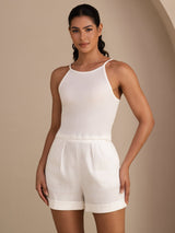 [White] SilkSilky Sleeveless Crew Neck Camisole Top 003