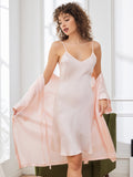 SilkSilky US Pure Silk 3/4 Sleeve Nightgown&Robe Set LightPink 003