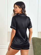 [Black] SilkSilky  Short Sleeve Notch Collar Women's Pajamas 002