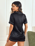 SilkSilky US Pure Silk Short Sleeve Lapel Women's Pajamas Black 002