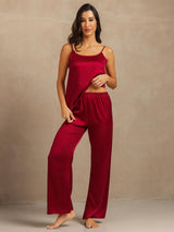 [Wine] SilkSilky  19Momme Machine-Washable Silk Spaghetti Strap Scoop Neck Camisole Set 005