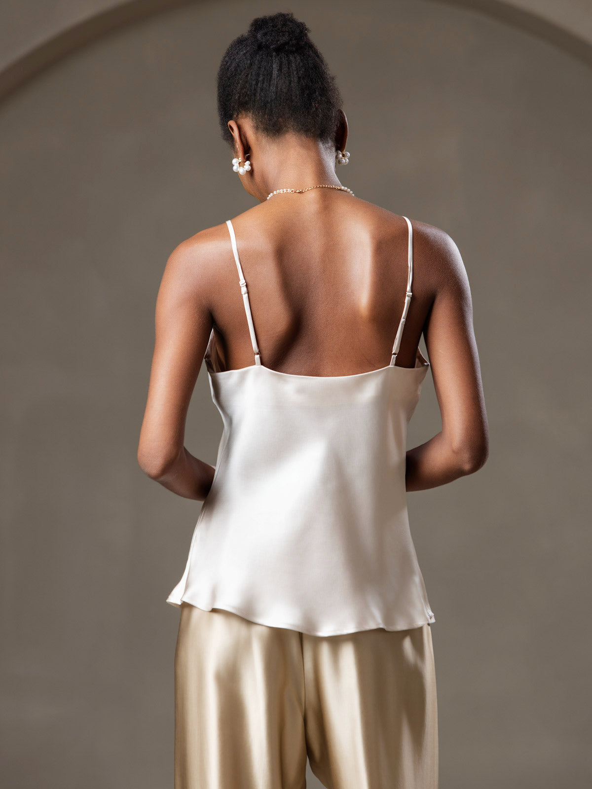 [Beige] SilkSilky  Pure Silk V Neck Camisole Top 002