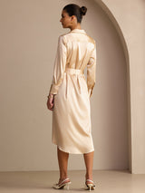 [Champagne] SilkSilky Long Sleeve Lapel Collar Dress 002