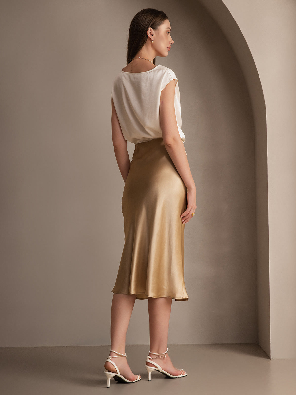 [Champagne] SilkSilky  19Momme Pure Silk Skirt 006
