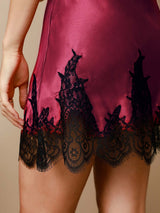 [Dark Red] SilkSilky  Spaghetti Strap V Neck Nightgown 006
