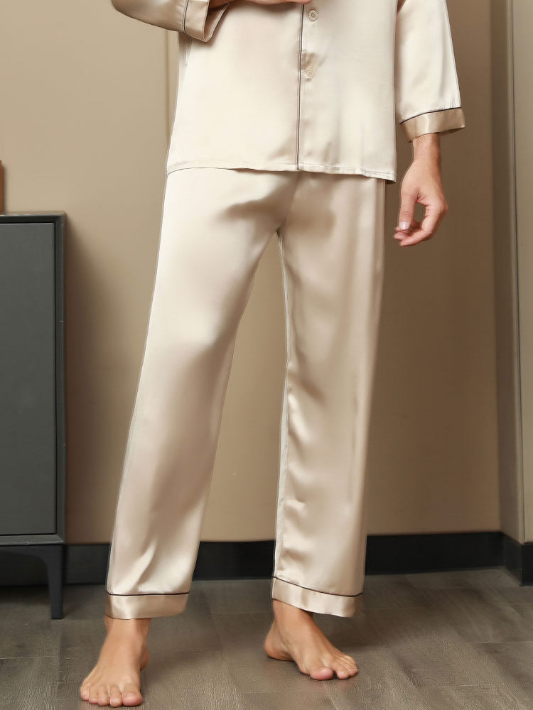 [Tan] SilkSilky  Pure Silk Mens Sleep Bottoms 003