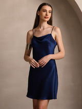 [Dark Blue] SilkSilky  Spaghetti Strap Cowl Neck Dress 003