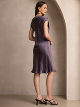 [Purple Gray] SilkSilky  Cap Sleeve V Neck Nightgown 002