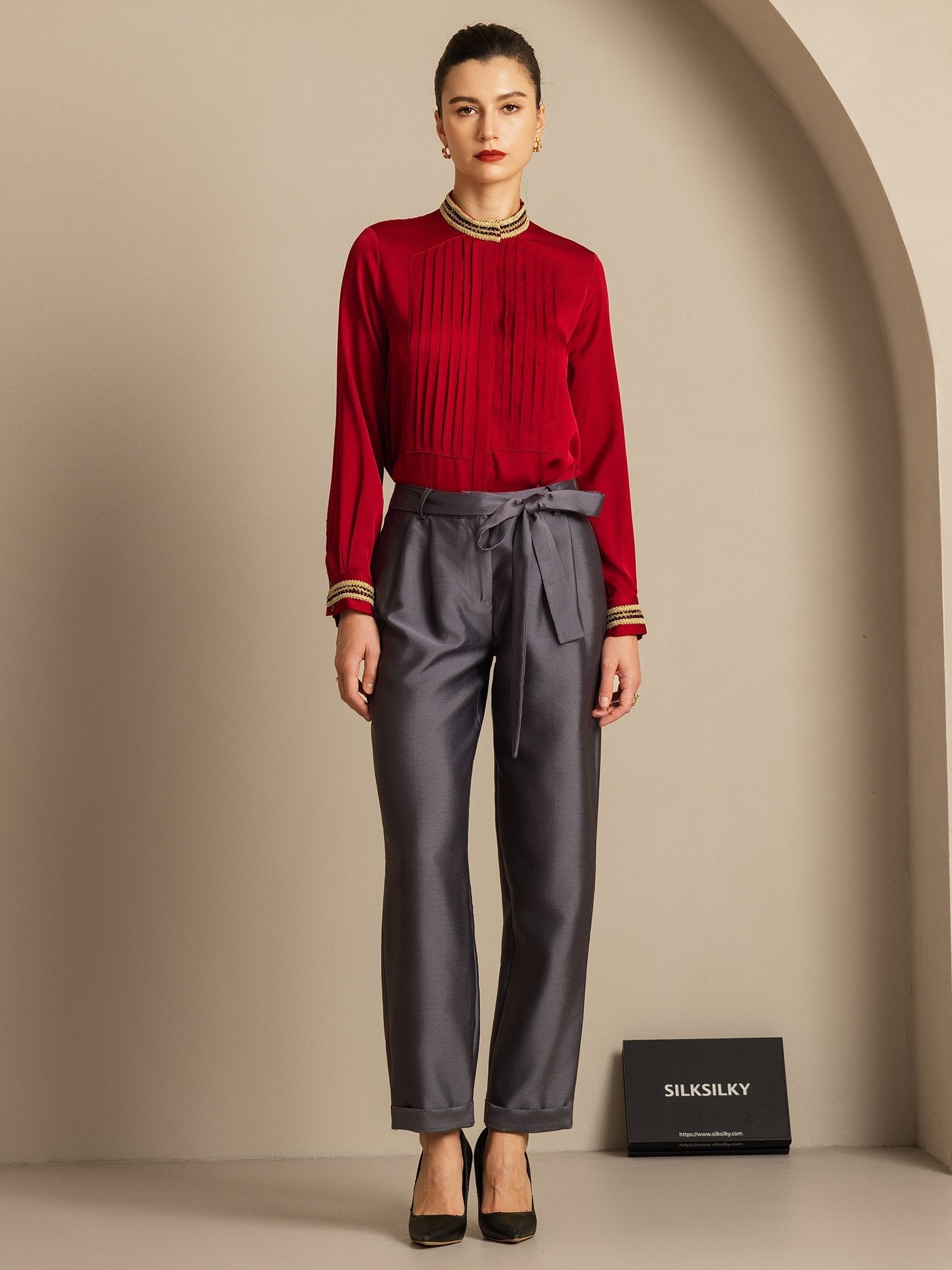 [Gray] SilkSilky  32Momme Silk Womens Pants 006,