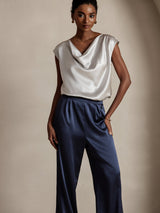[Light Gray] SilkSilky  Cap Sleeve Cowl Neck Women's T-Shirt 003