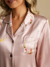 [Pink] SilkSilky  19Momme Long Sleeve Notch Collar Women's Pajamas 004