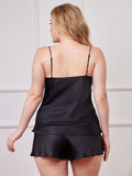 SilkSilky  Pure Silk Deep V Neck Plus Size Camisole Set Black 002