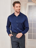 SilkSilky US Silk Blend Long Sleeve Collar Men's Shirt DarkBlue 003