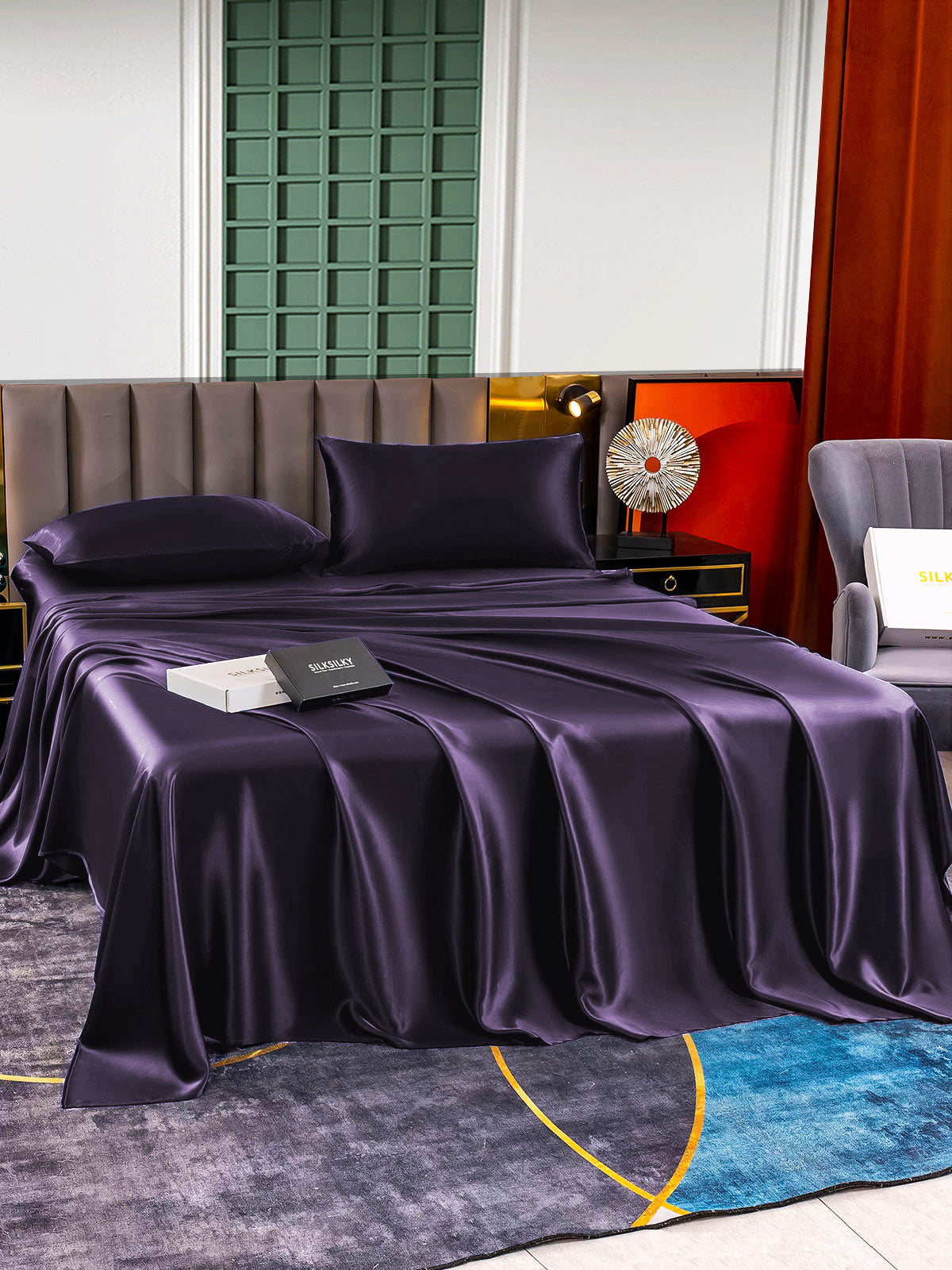 SilkSilky US 25Momme Pure Silk Bedding Set DeepPurple 003