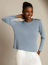 [GrayishBlue] SilkSilky Pure Silk Round Neck Women's T-Shirt 001