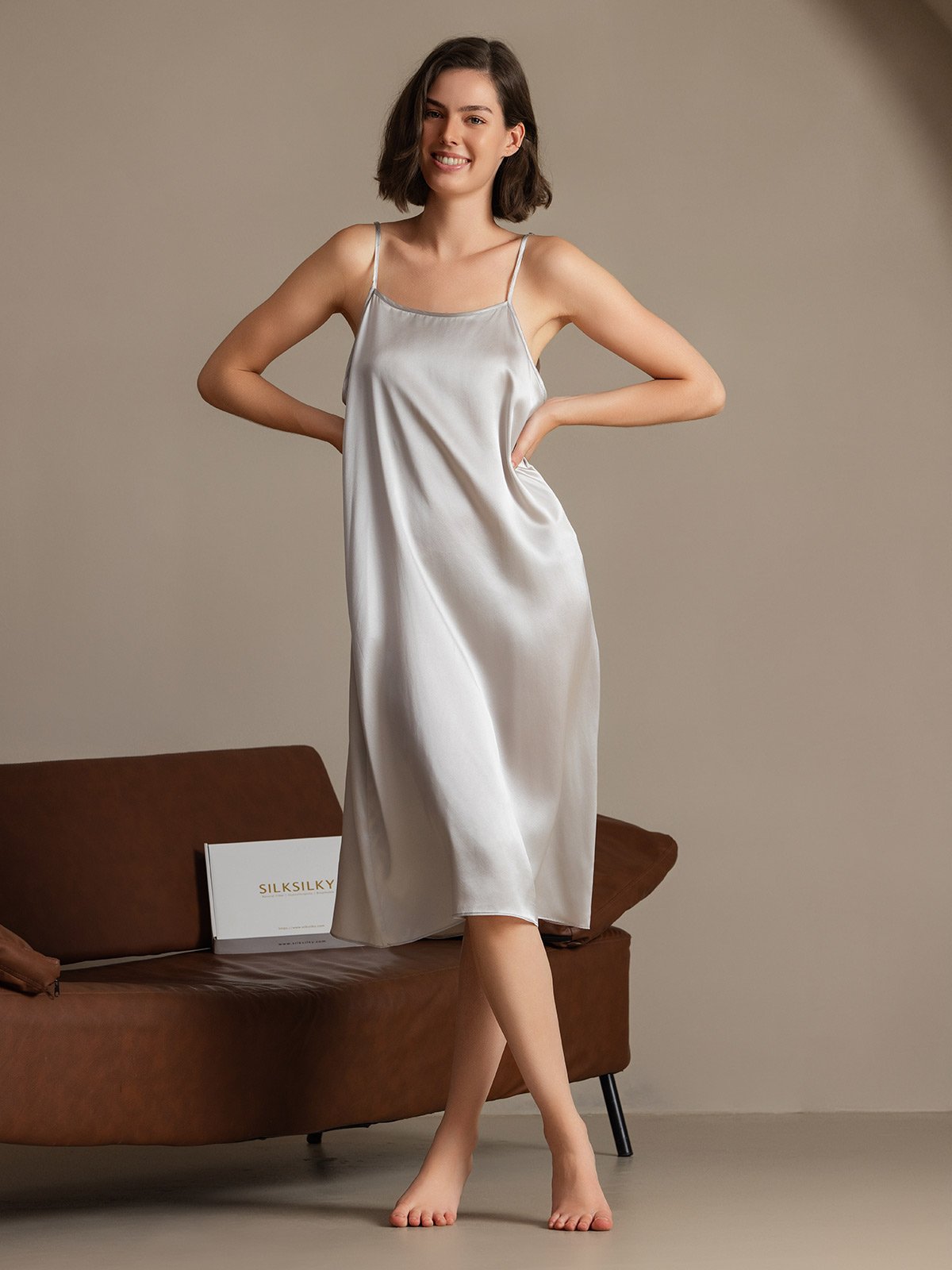 [Light Gray] SilkSilky 19Momme Silk Sleeveless Dress 003