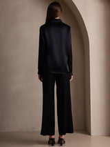 [Black] SilkSilky  Long Sleeve Lapel Collar Women's Shirt 002