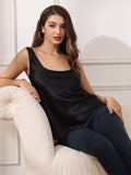 SilkSilky US Pure Silk Sleeveless U Neck Camisole Top Black 003