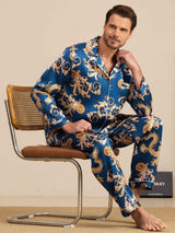 [Navy Dragon] SilkSilky  Long Sleeve Notch Collar Men's Pajamas 001