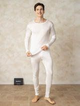 [White] SilkSilky  Long Sleeve Round Neck Men's Long Johns 001