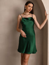 [Green] SilkSilky  Spaghetti Strap Cowl Neck Dress 005