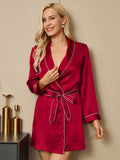 SilkSilky US Pure Silk Long Sleeve Womens Robe Wine 004