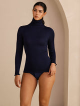[Dark Blue] SilkSilky  Long Sleeve Turtle Neck Women's T-Shirt 005