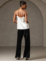 [White] SilkSilky  19Momme Stretch Silk Charmeuse Spaghetti Strap Scoop Neck Camisole Top 002