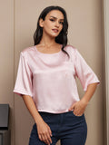 SilkSilky US Pure Silk Half Sleeve Boat Neck Women's T Shirt Pink 001