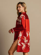 [Dark Red] SilkSilky  19Momme Long Sleeve Notch Collar Nightshirt 002