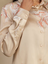 [Champagne] SilkSilky  19Momme Long Sleeve Lapel Collar Women's Shirt 005