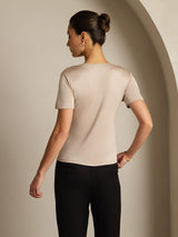[Light Khaki] SilkSilky  Short Sleeve V Neck Women's T-Shirt 002