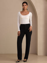 [White] SilkSilky Long Sleeve U Neck Women's T-Shirt 005