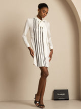 [White] SilkSilky 19Momme Silk Long Sleeve Tie Neck Dress 007