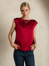 [Wine] SilkSilky  Cap Sleeve Round Neck Women's T-Shirt 006