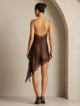 [Brown] SilkSilky  Spaghetti Strap V Neck Dress 002