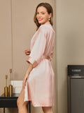 SilkSilky US Pure Silk Half Sleeve Womens Robe Pink 002