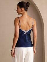 [Dark Blue] SilkSilky Spaghetti Strap V Neck Camisole Top 002