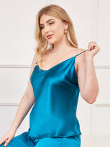 [Teal] SilkSilky  Spaghetti Strap V Neck Plus Size Camisole Top 005